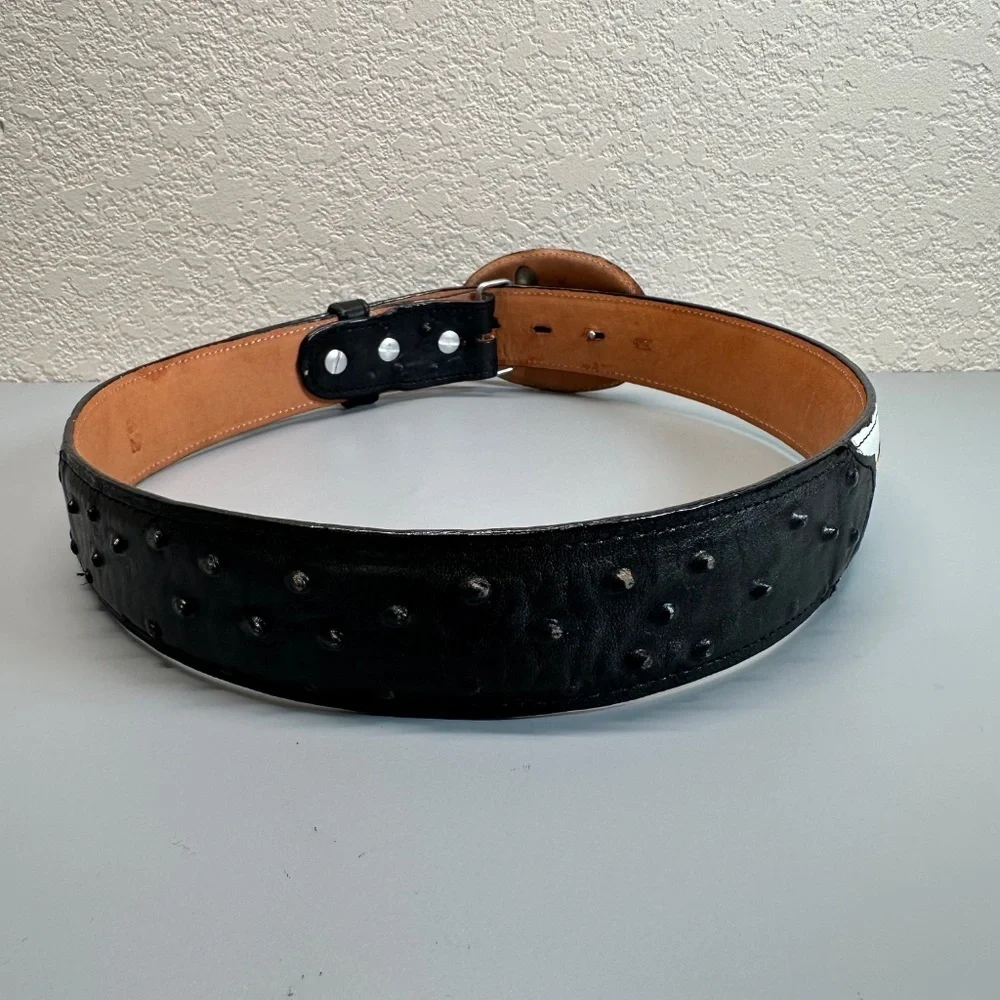 Rodeo Belt White Black Embroidered Flowers Genuine Leather Women's Size US 8 37